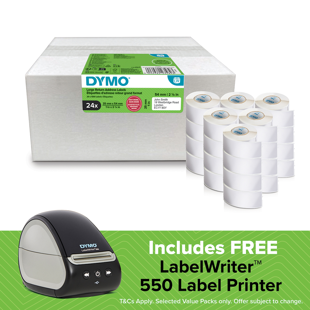 FREE DYMO LW550 Printer – DYMO Authentic LabelWriter Return Address Labels  25mm x 54mm | 24 Rolls